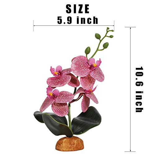 Fake Orchids Artificial Flowers, Reptile Terrarium Decor Plants, Bearded Dragon Tank Accessories fit Crested Gecko Leopard Lizard Chameleon Ball Python Snake Frog - Red - color: Red