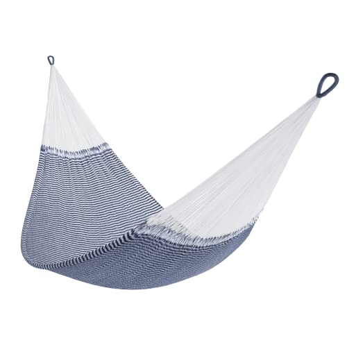 Handwoven Hammock by Yellow Leaf Hammocks - Family Size, Fits 2+ PPL, 550lb max - Weathersafe, Super Strong, Easy to Hang, Ultra Soft, Artisan Made - Color: Stripe Navy Blue - White - color: Vineyard Haven- Navy Blue and White, size: Fits 1-2+ People (550