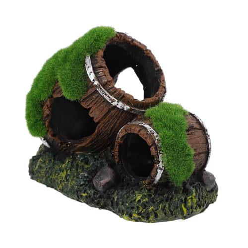 Resin Aquarium Barrel Ornament Fish Tank Broken Barrel Decoration Shrimp Hideout Shelter Realistic Fish Tank Decor for Betta and Aquarium Pets