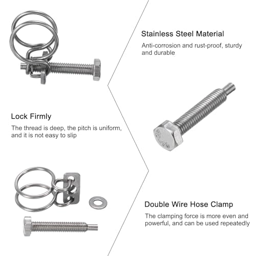 uxcell 10Pcs Double Wire Hose Clamp, 15-18mm Adjustable Stainless Steel Wire Hose Clips with M6 Bolt for Dust Collection Hose, Pump Hose Pipe - size: 15-18mm