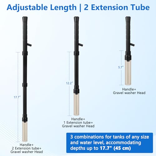 AQQA Gravel Vacuum for Aquarium Siphon - Adjustable Flow Fish Tank Cleaner with Handle, Manual Siphon Pump Water Changer Sand Rock Suction Cleaner, Upgraded Hard Hose with Threaded Connection (S) - size: S for tanks under 17" deep