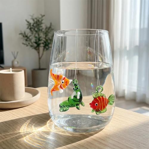 Hand Blown Glass Fish Figurines with Floats, Set of 3 Small Tropical Sea Animal Decor (A) - color: Multi-colour -a