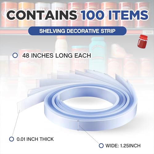 Frienda 100 Pcs Decorative Gondola Shelving Vinyl Insert Strips Pre Cut 48" x 1.25" C Channel Decorative Shelf Insert Strips for Retail Store Supermarkets Grocery Gondola Decoration (Clear) - color: Clear