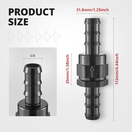 EVIL ENERGY 5/8" Check Valve, One Way Non-Return Valve Fitting Aluminum Black - size: 5/8