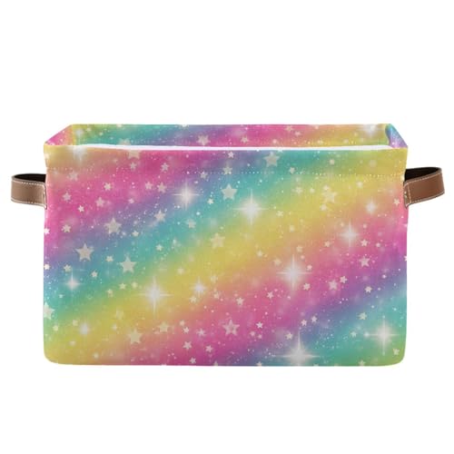 Rainbow Galaxy Storage Basket Bin, Large Cube Storage Box Canvas Collapsible Storage Organizer for Home Office Closet - 15 L x 11 W x 9.5 H - color: Rainbow Galaxy, size: 1 PCS