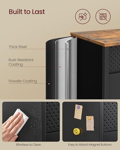 SONGMICS Storage Cabinet, Metal Cabinet, Sideboard with 2 Doors, 15.7 x 43.3 x 29.9 Inches, Magnetic Closure, Adjustable Shelves, Steel Frame, Rustic Brown and Matte Black ULSC204B01 - color: Rustic Brown + Black, size: 43.3"W, style: 1 pack