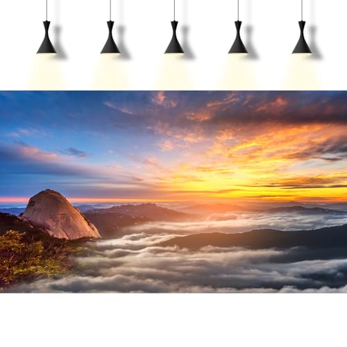 Sunrise Mountain Aquarium Background Lush Clouds Mountain Peaks Terrarium Backgrounds Sunset Foggy Mountain Landscape Fish Tank Background Misty Sunrise Rock Mountain Reptile Tank Backgrounds 24x12in - color: Orange_Blue, size: 24(W)x12(H)inches/ 60(W)*30