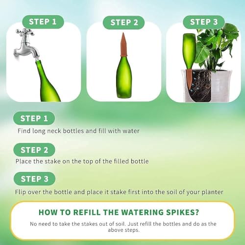 Tcamp 15 Pack Terracotta Watering Spikes, Plant Watering Devices Wine Bottle Automatic Plant Self Watering Spikes for Vacations, Self-Watering Stakes for Indoor Outdoor Plants - size: 15Pack