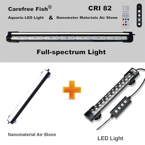 Carefree Fish Aquarium 24/7 Mode Timer Submersible LED Light Full Spectrum CRI 82~85 Tank Underwater Light & Nanometer Materials Air Stone 3Ft Tubing Waterproof Rating IP68 (No Included Air Pump) - size: 40Inch
