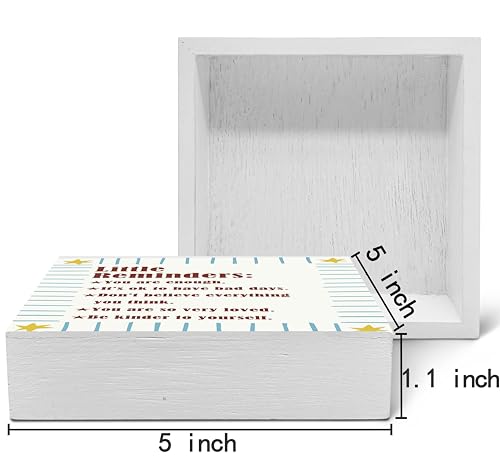 SRADMO Inspirational Wood Box Sign Desk Decor, Inspirational Desk Decor, Little Reminders Motivational Positive Theme Wooden Block Box Sign Decoration for Home Office Shelf Table - color: Blue, size: 5″×5″