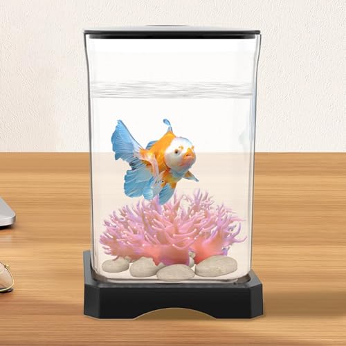 Betta Fish Tank, Small Acrylic Aquarium with Led Lighting System, Clear Desktop Fish Bowl Tank System, 18cm Size, 15cm Width, with Style for Betta Shrimp Crab Spider Desktop Decoration - color: Black