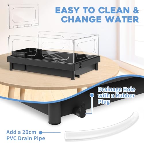 MoonOrange Small Turtle Tank, Aquarium, Acrylic Terrarium with Basking Platform, Bottom Drainage, Multi-Function Areas for Turtles, Crabs, Crayfish, Reptiles (Black+Filter) - color: Black (+Filter)