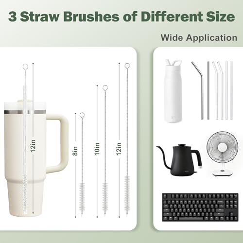 5 Pack Bottle Brush Set, 5 in 1 Water Bottle Cleaning Brush, Long Handle Narrow Wine Cup Cleaner, 3 Straw Brushes for Stanley, Travel Nipple Lid Gap Detail Washer Brush - color: Green