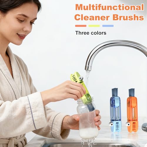 3 in 1 Cup Lid Cleaning Brush, Gap Cleaner Brushs - Home Kitchen Multifunctional Bottle Cleaning Brush Set, Portable Travel Bottle Lid Cleaner Tools - color: Blue Green Orange