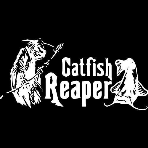 2 Pcs - Decal Stickers of Catfish Reaper Fishing #2 (White) Premium Waterproof Vinyl Decal Stickers for Laptop Phone Accessory Helmet Car Window Mug Tuber Cup Door Wall Decoration ANDstic570833WHAA - color: White, size: 8.3'' x 4''