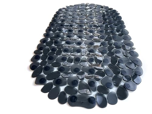 “Pebbles” Non-Slip Bathtub & Shower Mat 27”x14” Oval - Non-Toxic - Safe, Clean, Machine-Washable, Superior Grip & Drainage, Vinyl, for Smooth Floors ONLY, Transparent Black - color: Transparent Black, size: 27" x 14" (Oval)