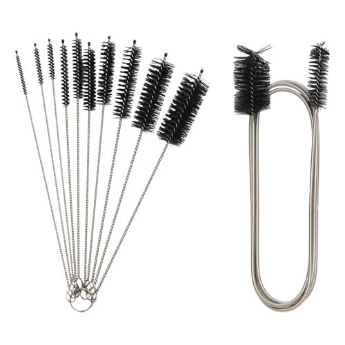 11 PCS Flexible Drain Brush, Straw Cleaner Brush Set, 61 Inch Double Ended Nylon Hose Pipe Cleaner and 10pcs Different Sizes Brushes for Aquarium Filter, Kitchen(Black)