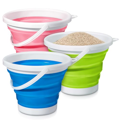 MiniInflat 3 Pcs 3l Summer Collapsible Beach Toy Sand Bucket Silicon Pails Foldable Collapsible Beach Bucket for Sea Party Supplies Water Baskets Kit Tool for Outdoor Cleaning Camping