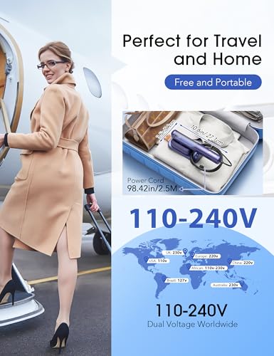 Smart Travel Steamer for Clothes, 100V-240V Portable Iron, 15s Fast Heat Up, 2 in 1 Steamer & Iron, LED Display, 100ml Lrge Water Tank, Compact Travel Size for Worldwide & European Use Azure