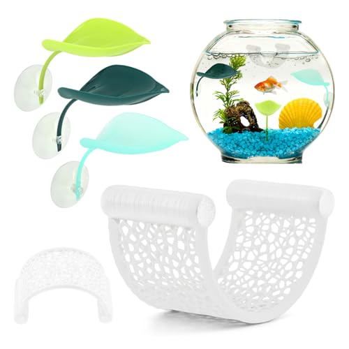 PUXING Bettas Fish Hammock Aquarium Floating Bettas Fish Skins with 3pcs Bett-a Fis-h Leaf Pad Floating Bett-a Hide & Shrimp Cave Hiding Feeding(Color:White) - color: White