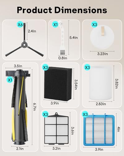 Leemone 18 Pcs Replacement Parts for Shark Navigator AV2110S AV2120 RV2120AE RV2110 Robot Vacuum, 1 Main Brush, 2 Pre Filters, 2 HEPA Filters, 6 Side Brushes, 3 Foam & Felt Filters, 3 Base Filters - style: Shark AV2110s Parts