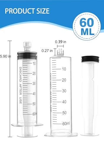 Luer Lock Syringe 60ml - Sterile Disposable Syringes without Needles (10 Pack), Individual Sealed Packaging - size: 60ml