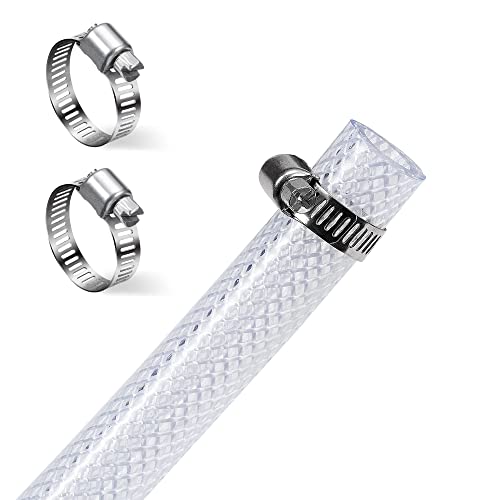 DAVCO 1/2" ID - 50 ft Heavy Duty Braided Clear Plastic Vinyl Tubing, Flexible High Pressure Reinforced PVC Plastic Tube Hose, Non-toxic, BPA Free, with 2 Stainless Clamps - size: 1/2"ID, style: 50 Feet