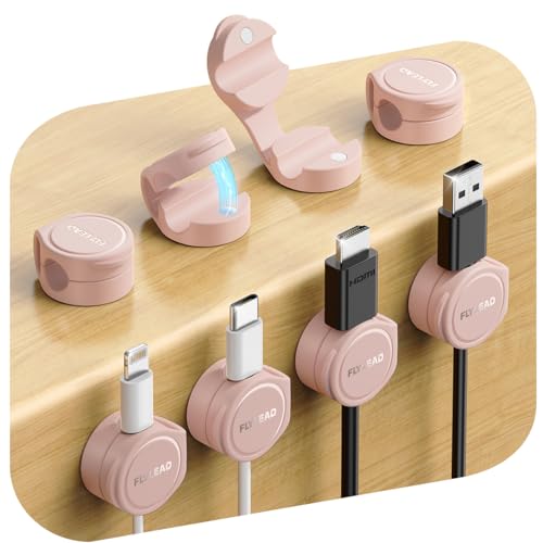 8-Pack Cord Organizer Silicone Magnetic Cable Clips [8 mm Wider Cable Accessible] Desk Wire Management, FLYLEAD Desktop Cord Holder for Nightstand, Office Workspaces Desk Organization Home Accessories - color: Pink