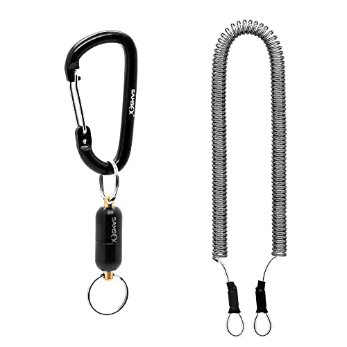 SAMSFX Fishing Magnetic Net Release Holder, Stainless Steel Shell, Screw Fixed Magnet, 360 Rotating Shaft (Black) - color: Black
