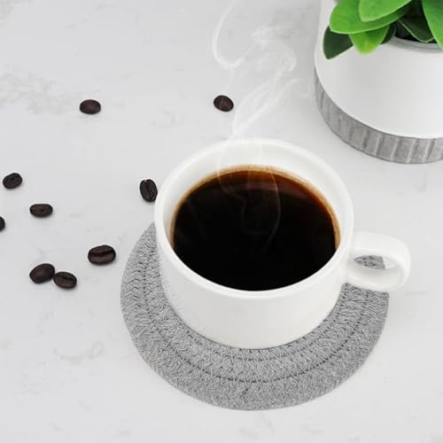 ABenkle 8 Pcs Drink Coasters with Holder, Cotton Woven Absorbent Coasters for Drinks, Minimalist Home Decor Coaster Set for Wooden Tabletop Protection Table, 4.3 inches - color: Light Grey, size: 8 Pcs