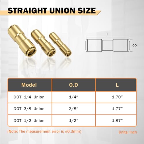 CheeMuii 6 PCS 1/4 Brass DOT Air Line Fitting Straight Union Quick Connect Fittings 1/4 Air Hose DOT Air Fittings for Semi Truck Trailers Industry Air System - size: 1/4IN-6PCS