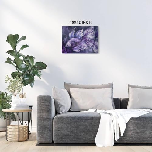 HomeGiftCentral Betta Fish Purple Dark Design 1 Canvas Wall Art Picture Prints Artwork Framed For Living Room Wall Home Decor Gifts For Family Art Easy Hanging - color: Design 1, size: Full(32x24in)