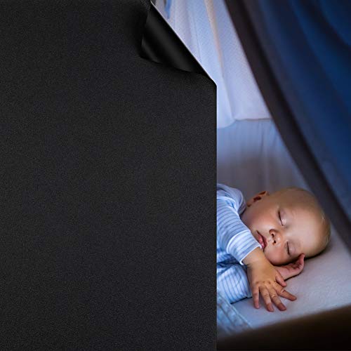 Total Blackout Window Film 100% Light Blocking Non Adhesive No Residue Removable Opaque Static Cling Privacy Glass Tint for Home Bedroom Darkening Heat Control (17.5 in x 6.56 Ft)