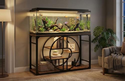 GarveeHome 55-75 Gallon Metal Aquarium Stand, Heavy-Duty Fish Tank Stand with Multi-Tier Storage Cabinet & Thickened Legs, Suitable for Turtle/Reptile Terrarium Aquatic Accessories Organizer