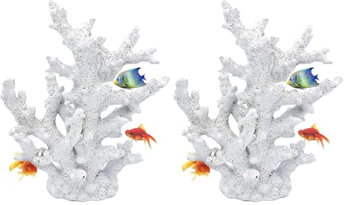 kathson Artificial Coral Ornament Resin Coral Decor for Fish Tank Underwater Sea Plants Decorations Aquarium Landscape (White) (Pack of 2) - size: 1PCS,White (Pack of 2)