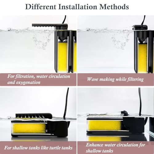 3W Internal Aquarium Filter,Submersible Fish Tank Filter with 66GPH Water Pump for Upto 10 Gallon Small Fish Tanks,Quiet Filter with Rainwater Areator System
