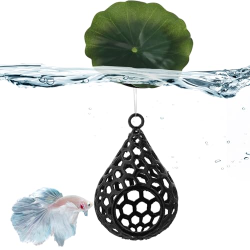 Floating Betta Leaf Hammock with Lily Pad – 3D Printed PLA Aquarium Pod Cave – Resting Hideaway for Betta Fish & Shrimp – Calm Floating Shelter – Black Pod with Green Plastic Water Lily - style: Lotus Leaf