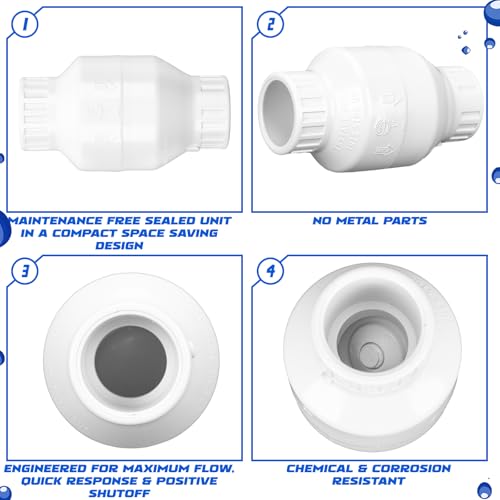 Geetery 1 Inch PVC Slip Swing Check Valve No Spring Back Flow Preventer Valve White No Return Silent Backflow for Backflow Prevention, Reduces Water Hammer Noise - size: 1 Inch