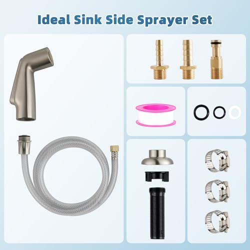 Hygie Rinse Kitchen Sink Spray Attachment/Hose/Holder Set Compatible with Moen/Delta Faucet, Kitchen Side Sprayer, Kitchen Sink Faucet Sprayer Replacement, Brushed Nickel - color: Brushed Nickel, style: Sprayer Head/Hose/Holder Set