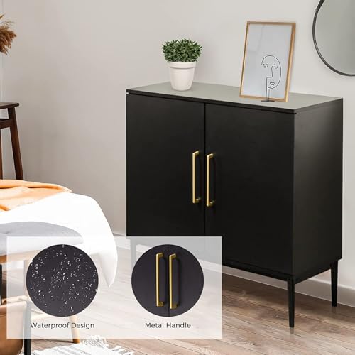 Set of 2 Black Storage Cabinet with Doors, Modern Accent Cabinet, Free Standing Cabinet with Adjustable Shelf, Wooden Buffet Sideboards for Living Room, Kitchen, Dining Room, Entryway - color: Black丨flat Panel, size: 2 Pieces