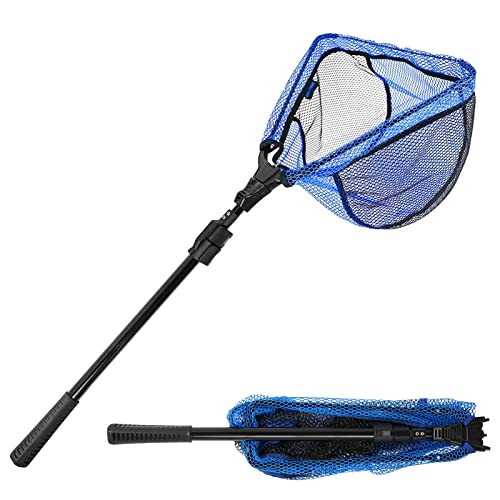 SANLIKE Fishing Net Folding Landing Net with Extra Long Telescoping Pole Handle, 37-98.4inch Rubber Coated Fishing Net for Easy Catch Release, Fish Net for Kids and Adults, 98.4"/ 71"/ 50.4"/ 43"/ 37" - size: 39.3-70.8"
