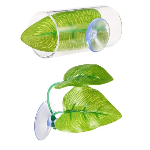2pcs Betta Fish Tank Accessories, Acrylic Tube Tunnel Natural Habitat Leaf Pad Tank Decorations with Suction Cup for Aquarium Decorations