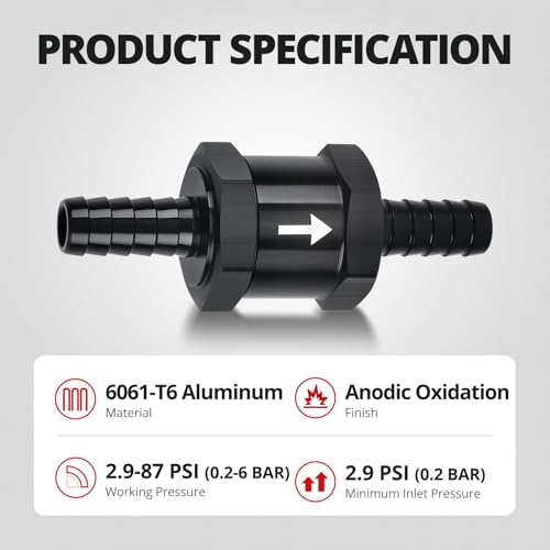 EVIL ENERGY 1/2" Fuel Check Valve One Way Inline Non Return Diesel Gasoline Black (12mm OD,2PCS) - color: Black, size: 1/2