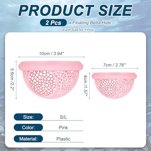 2Pcs Floating Betta Hammock Shrimp Shelter Betta Shrimp Feeder 3D Printed Fish Tank Accessories (S/L, Pink) for Small Aquarium Safe Rest - color: Pink