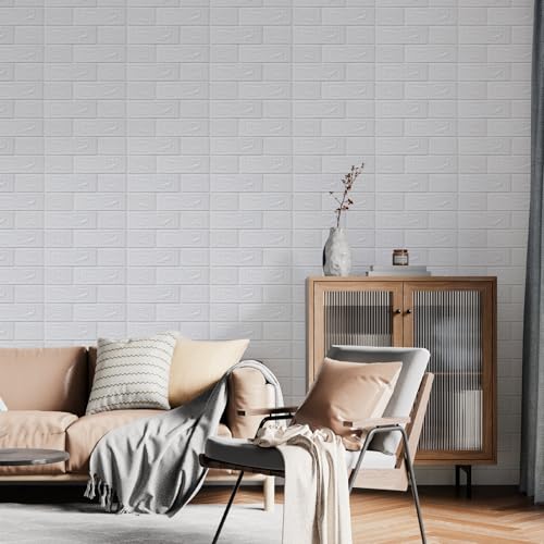 30 Pack 3D Wall Panels Peel and Stick, Waterproof Foam Stone 3D Wallpaper, Self Adhesive Foam Wallpaper for Bedroom Bathroom Kitchen (13.7 * 15.1in) - color: White, size: 30 PACK