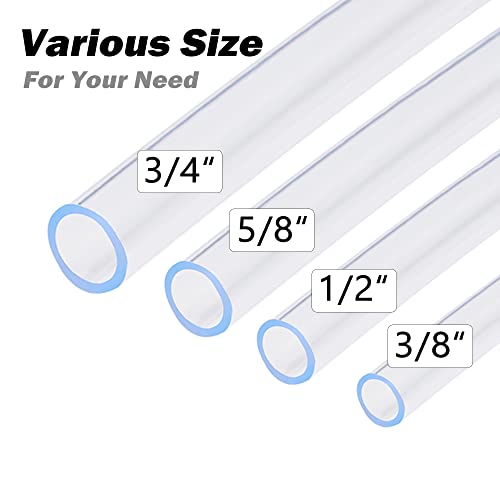 DAVCO 3/4" ID - 25 ft Clear Vinyl Tubing, Low Pressure Flexible PVC Tube, Heavy Duty UV Chemical Resistant Lightweight Plastic Vinyl Hose, BPA Free and Non Toxic, with 2 Stainless Clamps - size: 3/4"ID, style: 25 Feet