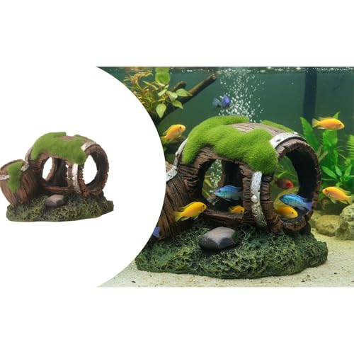 Aquarium Decor Resin Wine Barrel Cave for Fish and Shrimp - Realistic Simulation Barrel Tank Hiding Place for Cichlids, Shrimp, Small Fish - color: Style D, size: 10.5x11x10 cm