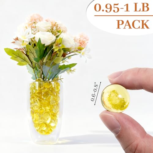 Yellow Flat Glass Marbles, 0.97 lb Vase Filler Pebbles Gems, Decorative Glass Beads for Vases, Crafts, Floral, Mancala Stones, Centerpieces, Aquarium Rocks for Fish Tank(Approx. 80-100 PCS) - color: Yellow