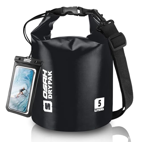 Waterproof Dry Bag, 5L/10L/20L/30L/40L Roll Top Lightweight Storage Backpack with Phone Case for Women & Men, Floating Waterproof Sack for Travel, Swimming, Kayaking, Paddle Board, Camping & Beach - color: BLACK, size: 5L