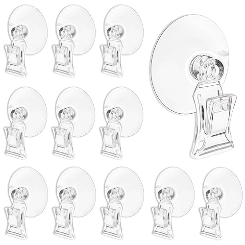 12 Pcs Aquarium Suction Cup Clips Set - Transparent Small Suction Cups with Clips, Multi-Functional Aquarium Plant Holder and Veggie Seaweed Plant Suction Cup Clip